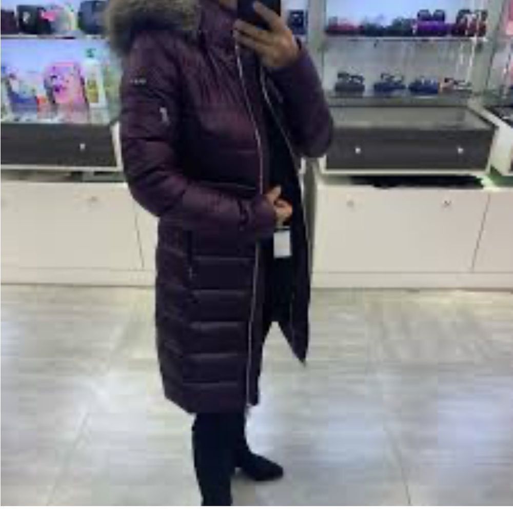 DKNY Women's Purple Puffer Coat with Fur Trim Size XS